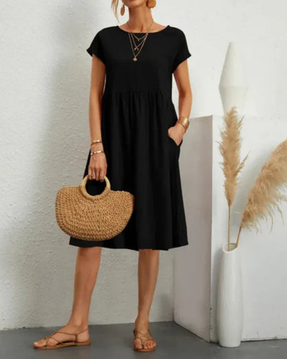 Alessira - Womens Elegant Short Sleeve Midi Summer Dress