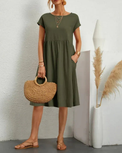 Alessira - Womens Elegant Short Sleeve Midi Summer Dress