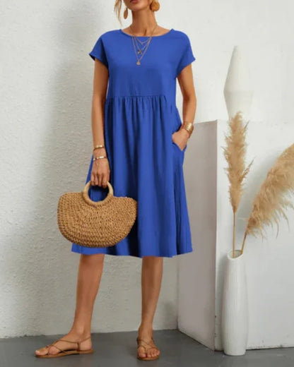 Alessira - Womens Elegant Short Sleeve Midi Summer Dress
