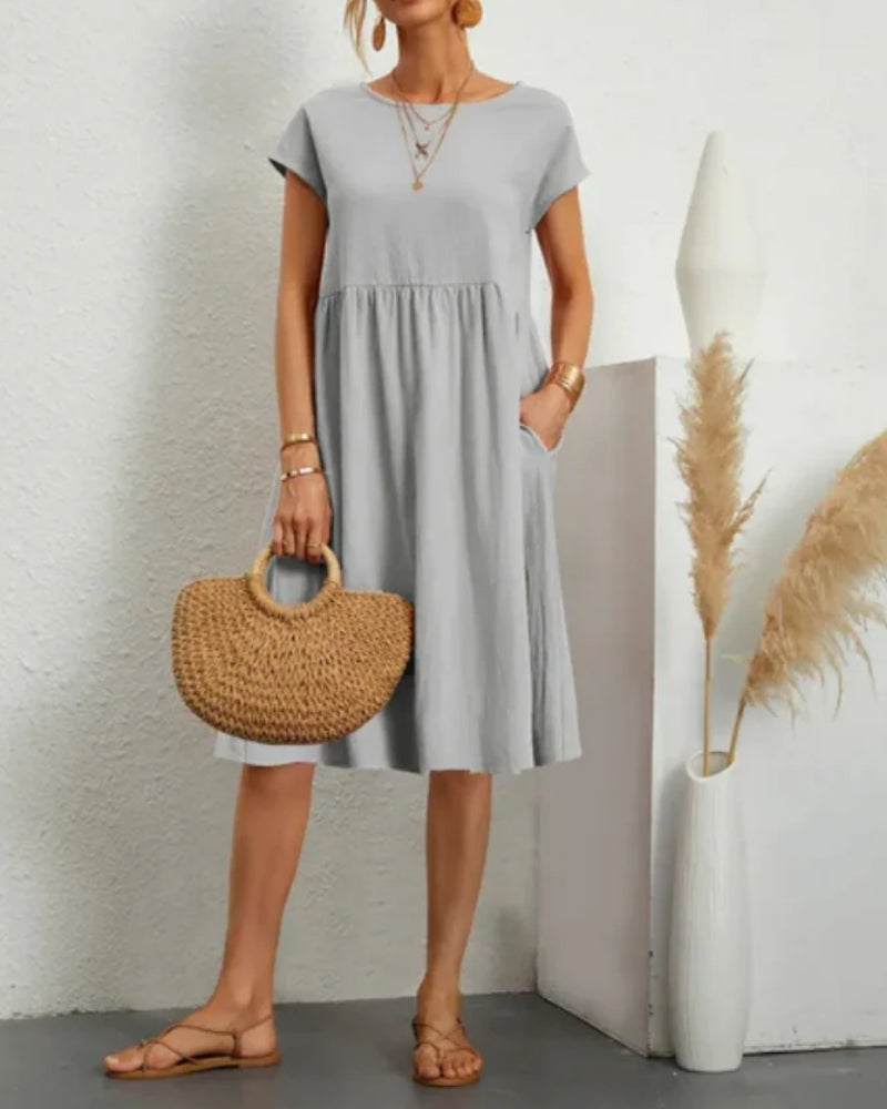 Alessira - Womens Elegant Short Sleeve Midi Summer Dress