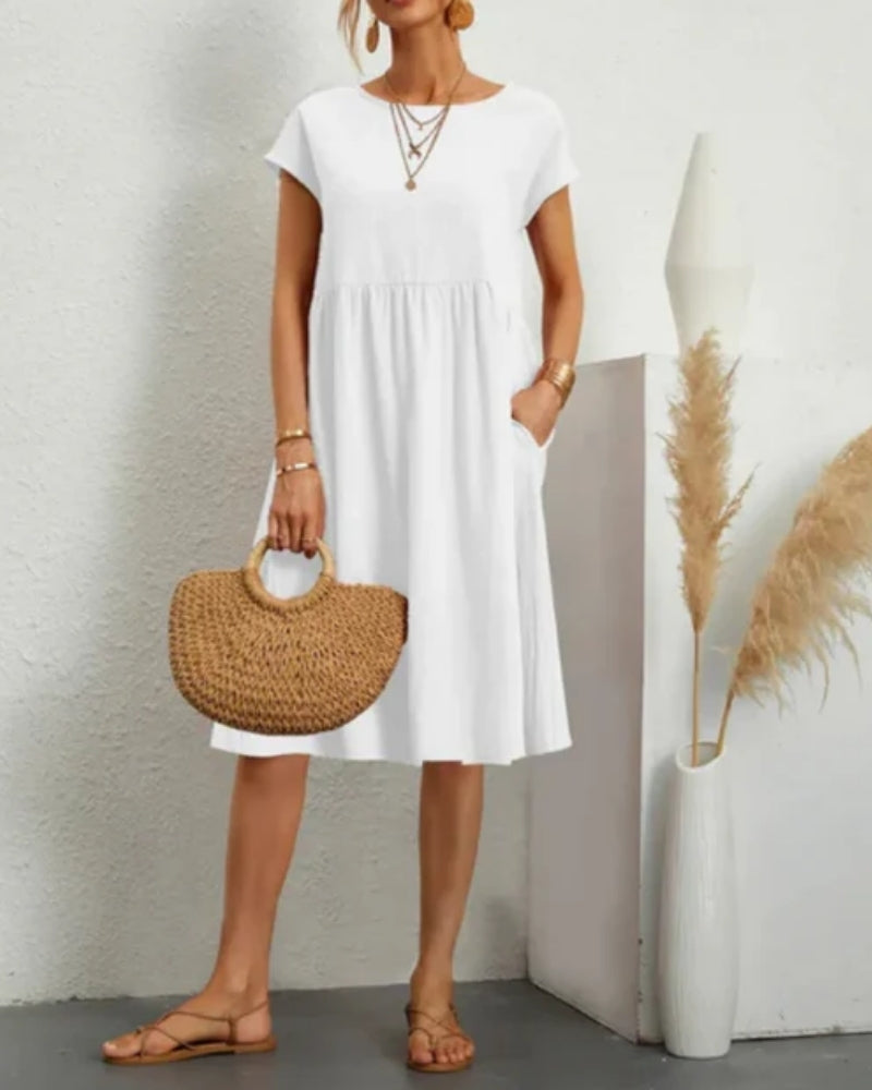 Alessira - Womens Elegant Short Sleeve Midi Summer Dress