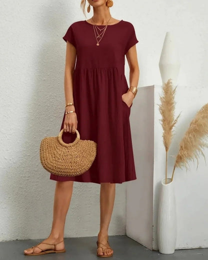 Alessira - Womens Elegant Short Sleeve Midi Summer Dress