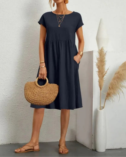 Alessira - Womens Elegant Short Sleeve Midi Summer Dress