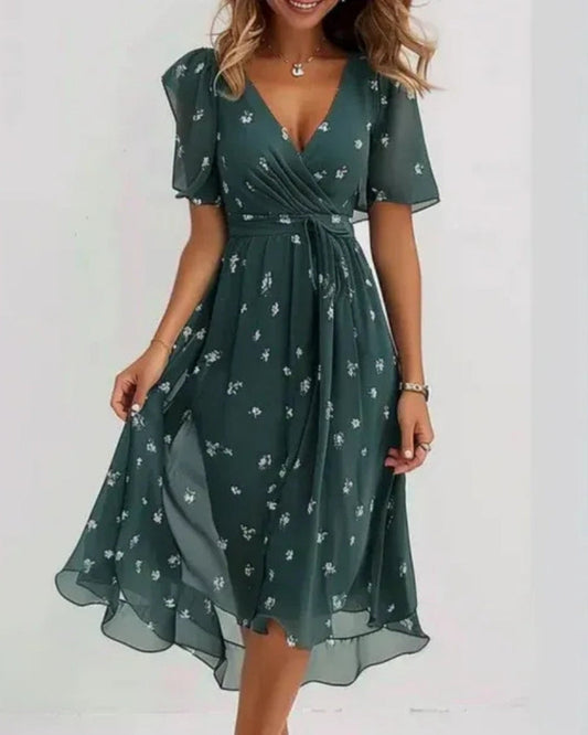 Damen Luftiges Sommerkleid mit Wickeloptik | Midi