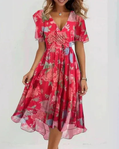 Damen Luftiges Sommerkleid mit Wickeloptik | Midi