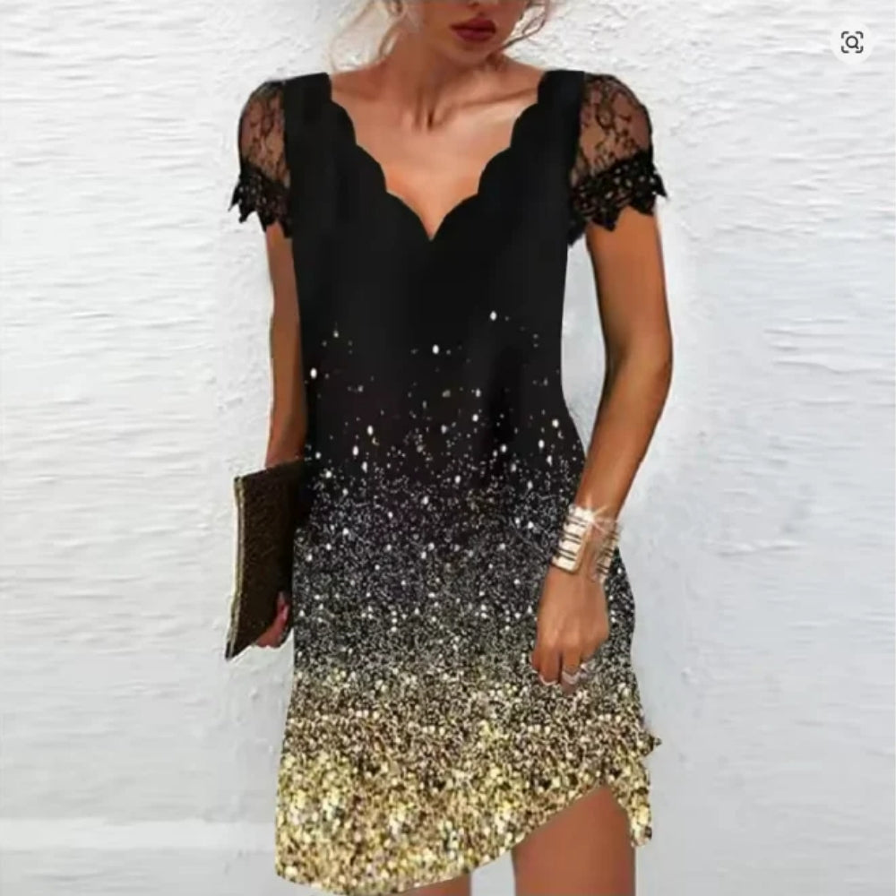 Damen Midi-Abendkleid mit Spitze – Elegante Details für stilvolle Anlässe