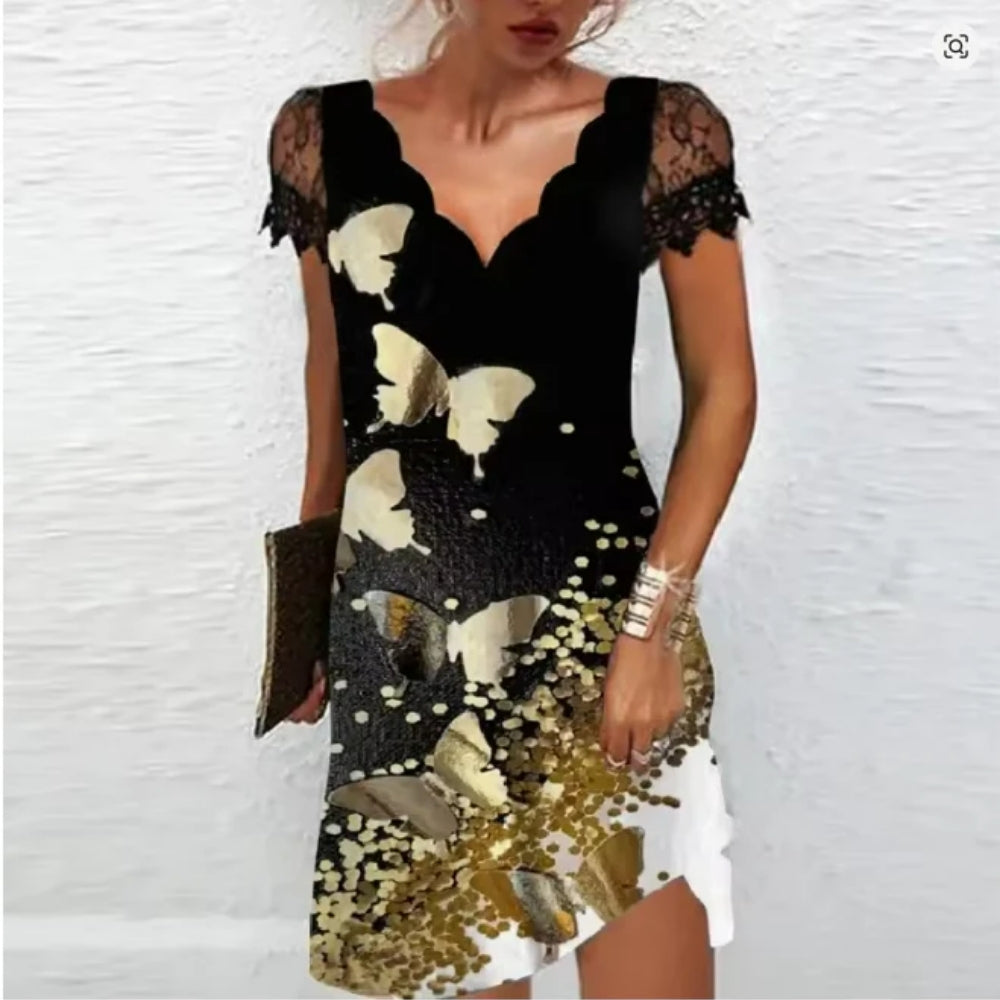 Damen Midi-Abendkleid mit Spitze – Elegante Details für stilvolle Anlässe