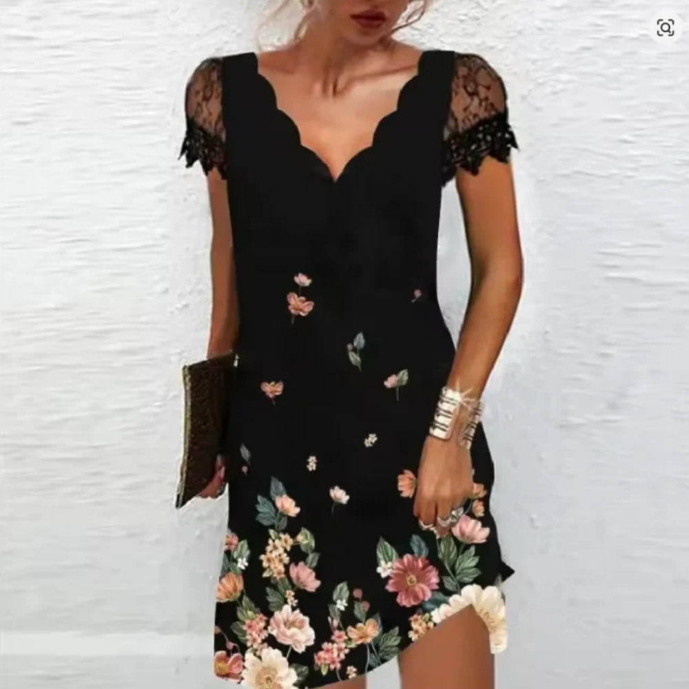Damen Midi-Abendkleid mit Spitze – Elegante Details für stilvolle Anlässe