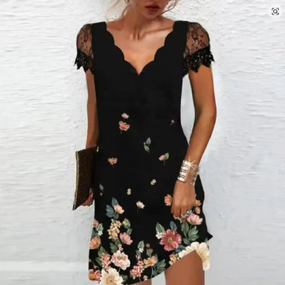 Damen Midi-Abendkleid mit Spitze – Elegante Details für stilvolle Anlässe