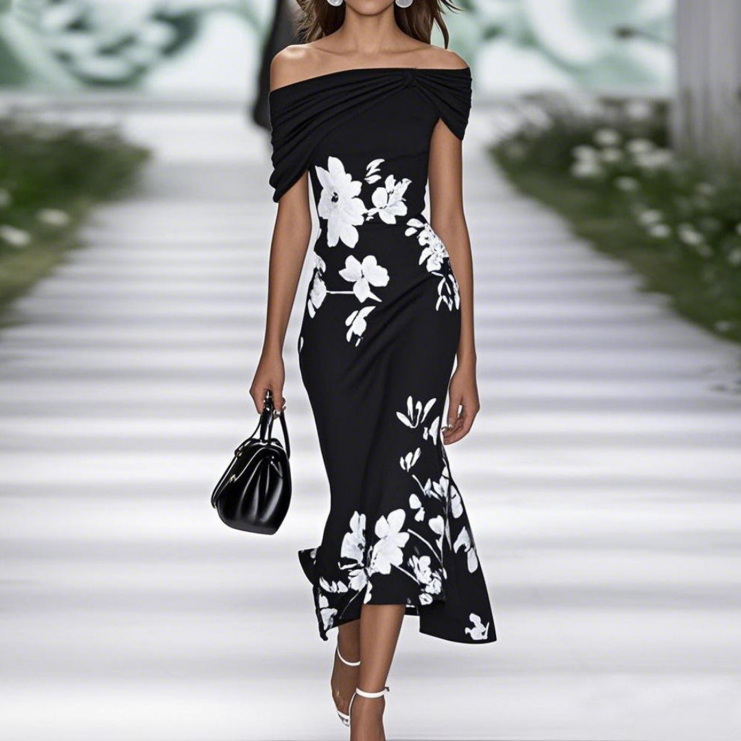 Damen Midi Sommerkleid mit Blumenmuster | Elegantes Kleid