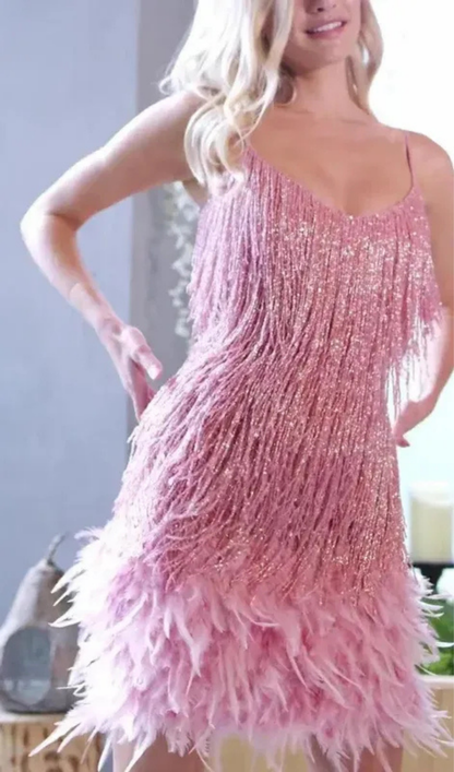Damen Mini Cocktailkleid mit Spaghettiträgern | Festliches Abendkleid