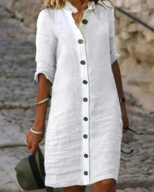 Damen Sommer Hemdblusenkleid mit Knopfleiste | Midi