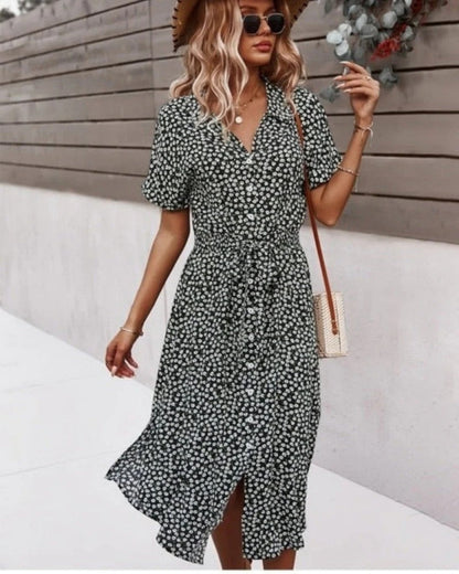 Damen-Sommerkleid mit Blumenmuster | Midi