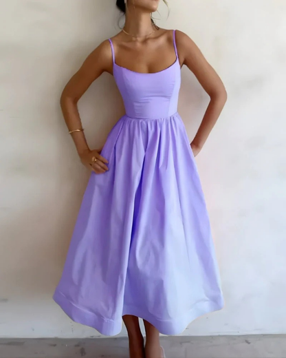 Damen Sommerkleid mit Spaghettiträgern in Midi-Länge | A-Linie