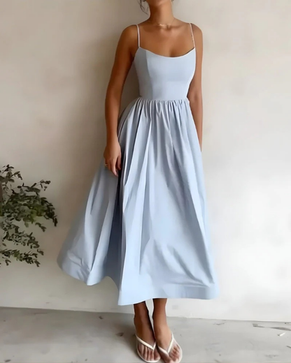 Damen Sommerkleid mit Spaghettiträgern in Midi-Länge | A-Linie