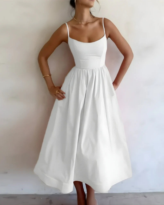 Damen Sommerkleid mit Spaghettiträgern in Midi-Länge | A-Linie