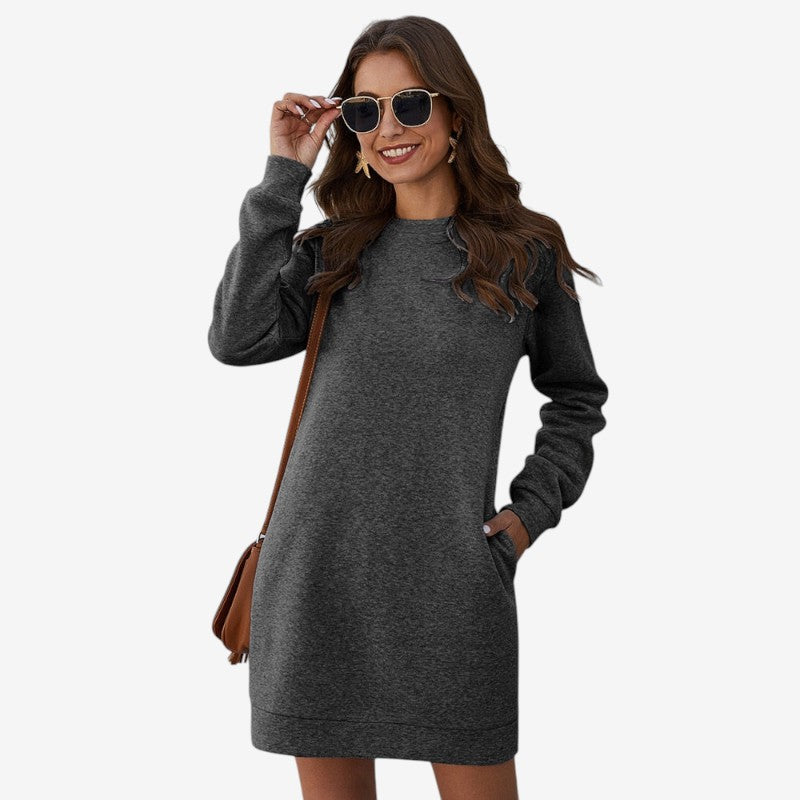 Elyndra - Long sleeve sweater dress with round neck