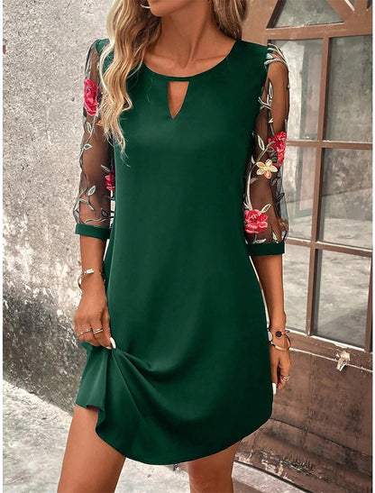 Elythra - Womens Mini Dress With Embroidered Mesh Sleeves
