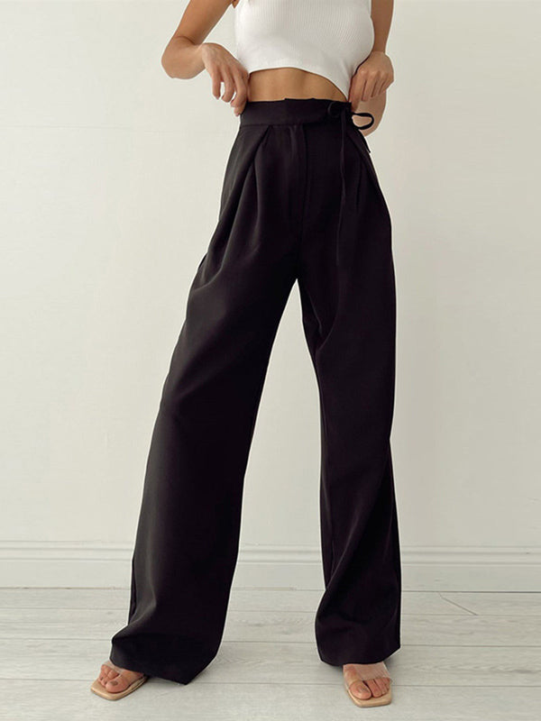 Esmoria - Womens High Waist Wide Leg Trousers With Tie Belt
