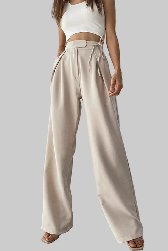 Esmoria - Womens High Waist Wide Leg Trousers With Tie Belt