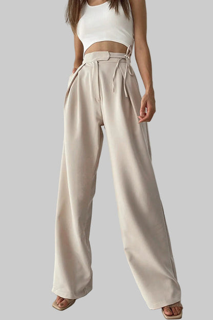 Esmoria - Womens High Waist Wide Leg Trousers With Tie Belt