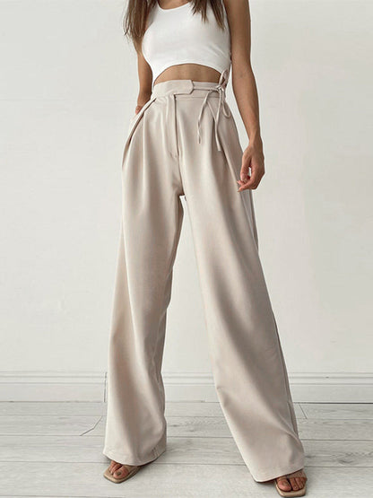 Esmoria - Womens High Waist Wide Leg Trousers With Tie Belt