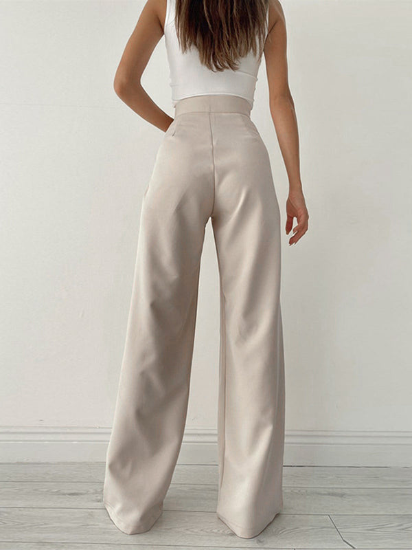 Esmoria - Womens High Waist Wide Leg Trousers With Tie Belt