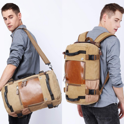 Journeyman Duffel Backpack – Waterproof, Spacious,  Timeless Appeal. Made with Leather  Canvas: Made for Adventures in the Forest, Beach, Airport,  Streets