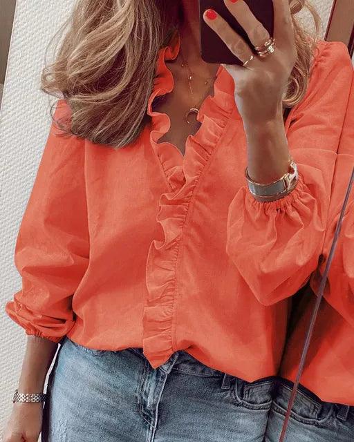 Kimberly | Women Ruffle Detail V Neck blouse