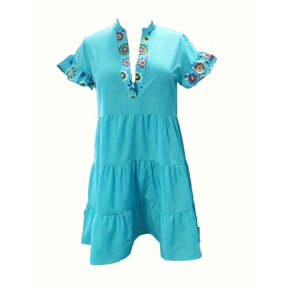 Danielle | Damen Blaues Sommerkleid Mini Boho Rüschen