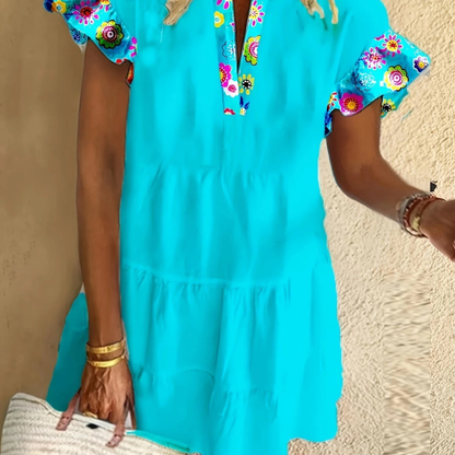 Danielle | Damen Blaues Sommerkleid Mini Boho Rüschen