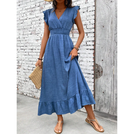 Daria | Damen Sommerkleid Maxi Boho Blau