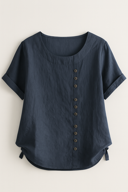 Elegant Women's Linen Blouse with Button-Front Closure