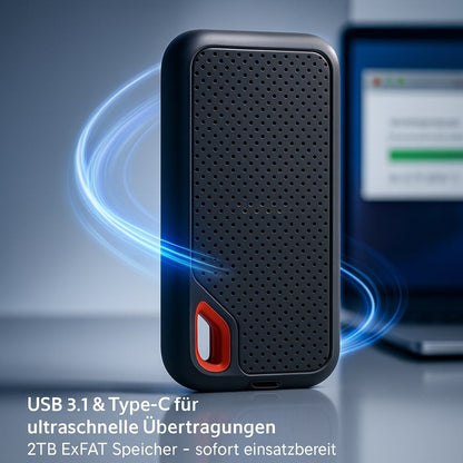 Kompakte 2 TB SSD Festplatte für schnelle Datenübertragung