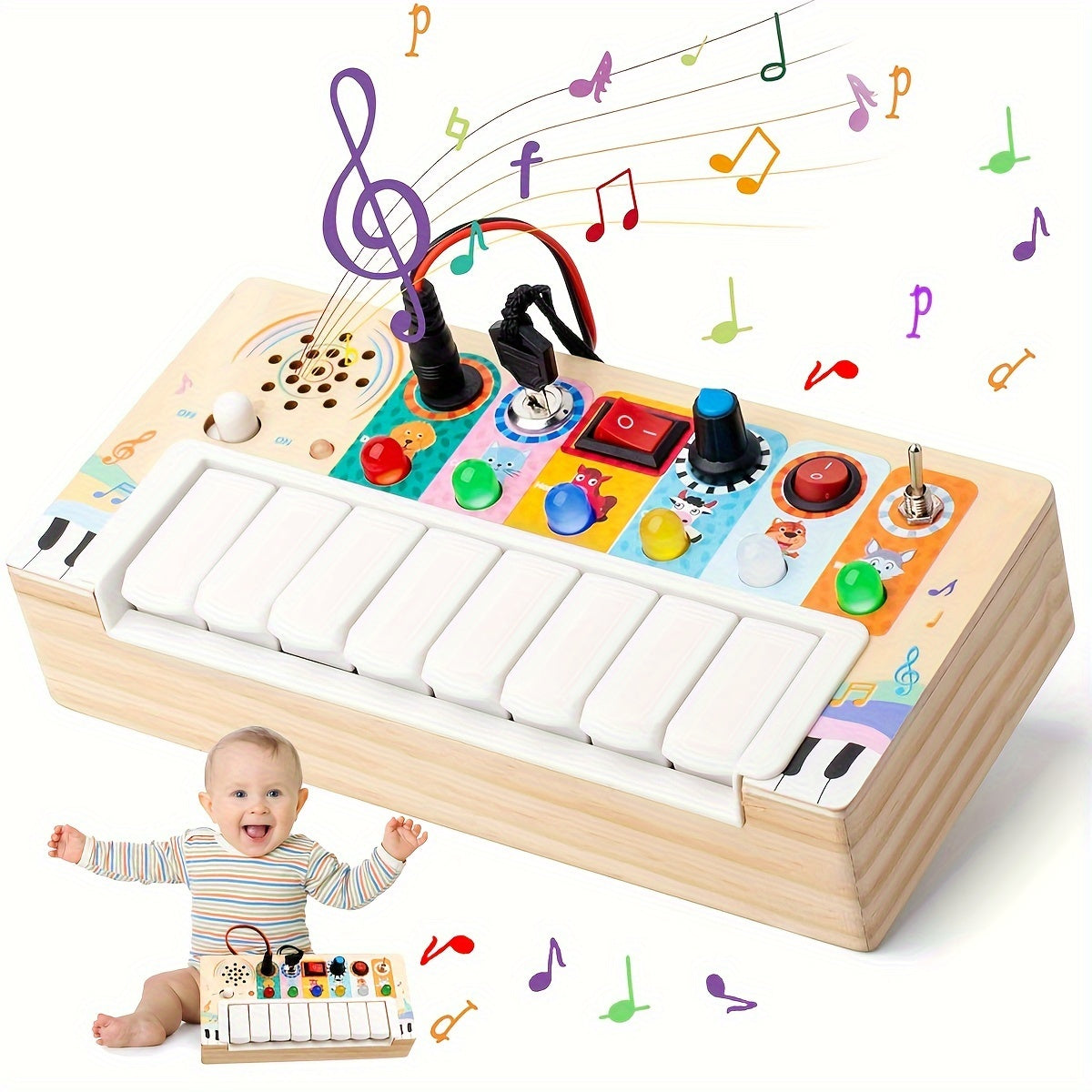 Holz Musik-Lernspielzeug mit Tasten und Lichtern