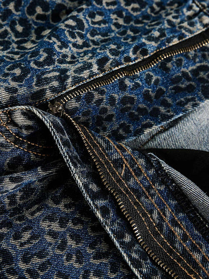 Leopard Print Denim Barrel Jeans
