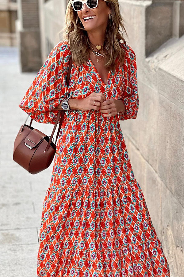 Midi-Kleid für Damen mit Puffärmeln und Stufenschnitt