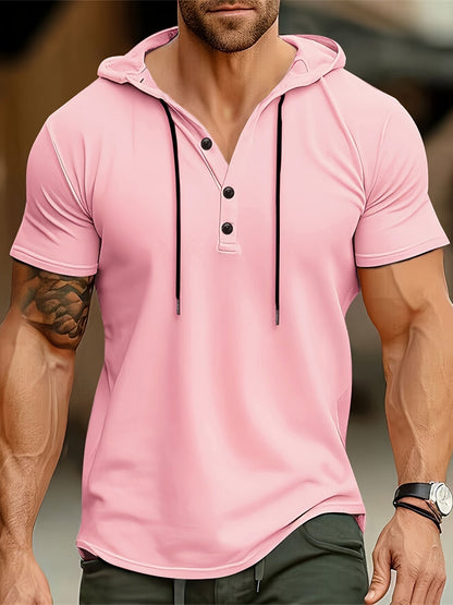 Heren T-shirt met Capuchon en Knoopsluiting – Mason