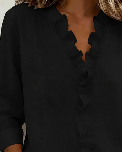 VIRELLO PARIS | Blouse à col en V et fines volants