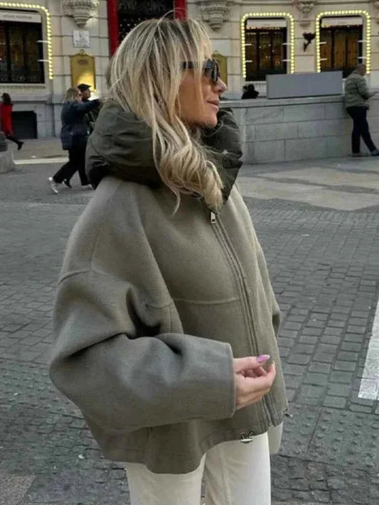 Cozy oversized quilted hooded jacket