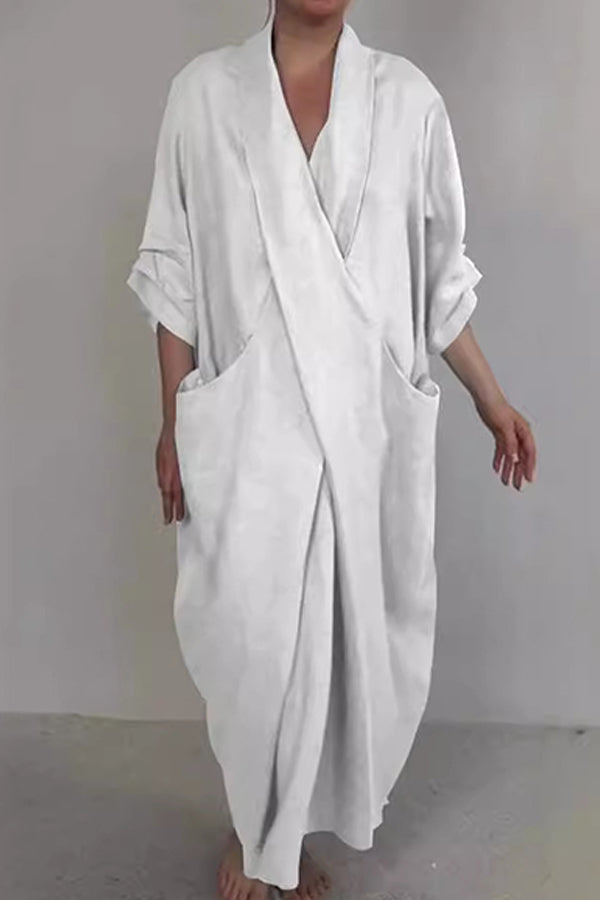 Ashael | Minimalistische V-halsjurk voor dames met zakken – Casual zomerse tuniekjurk, losse pasvorm