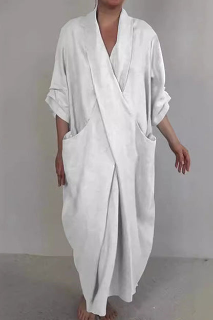 Ashael | Minimalistische V-halsjurk voor dames met zakken – Casual zomerse tuniekjurk, losse pasvorm