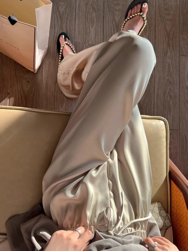 Silksommar® Collection - High-Waist & Loose-Fit Ultra Comfy Ice Silk Satin Trousers