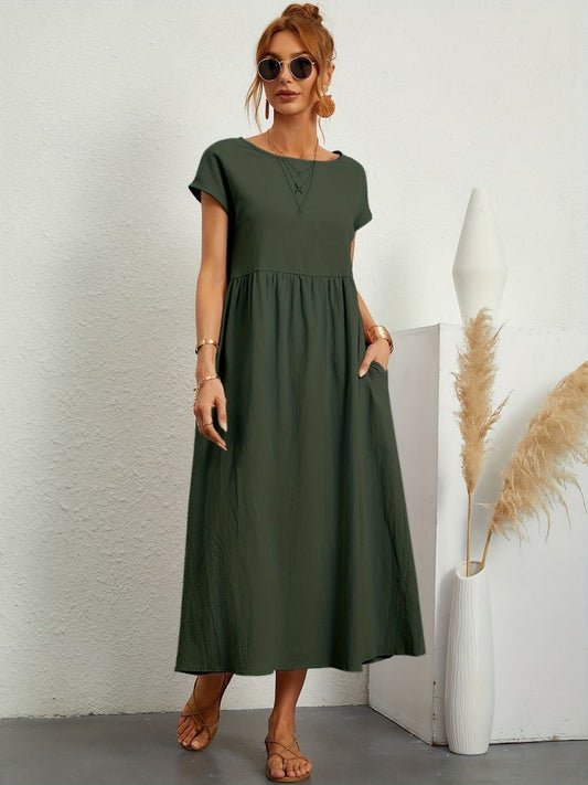 Delaney | Luźna Minimalistyczna Sukienka Midi Letnia - Pootivo