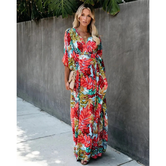 Demi | Damen Fließendes Sommerkleid Maxi Boho Floral