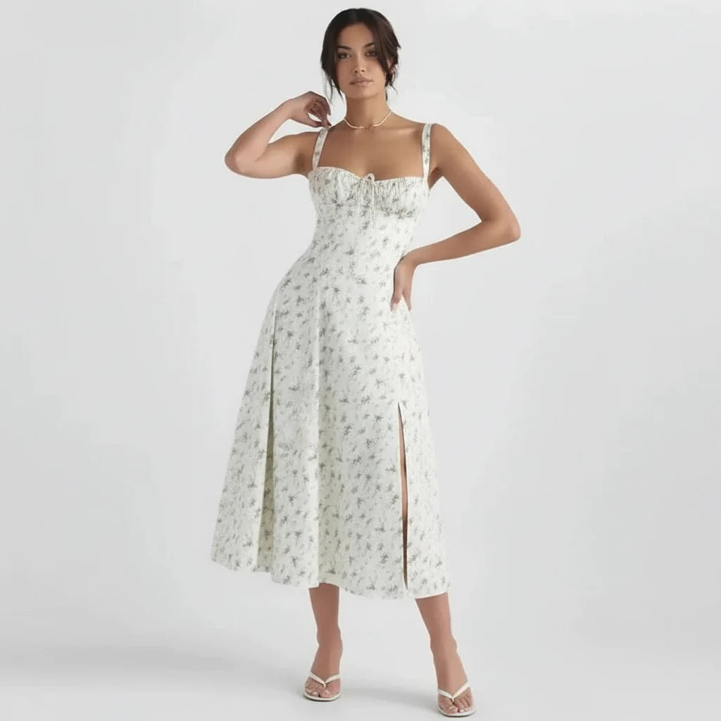 Linsay Blumenkleid – Midi-Kleid mit Korsett & Seitenschlitz