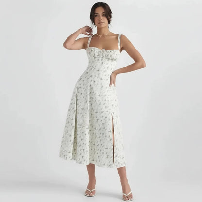 Linsay Blumenkleid – Midi-Kleid mit Korsett & Seitenschlitz