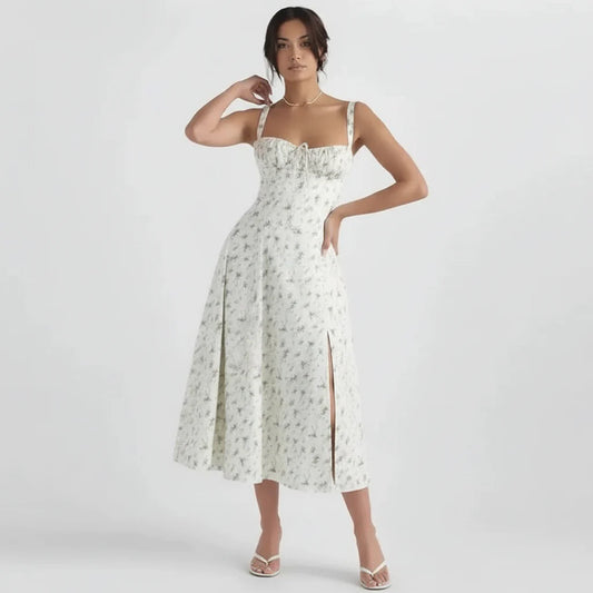 Linsay Blumenkleid – Midi-Kleid mit Korsett & Seitenschlitz