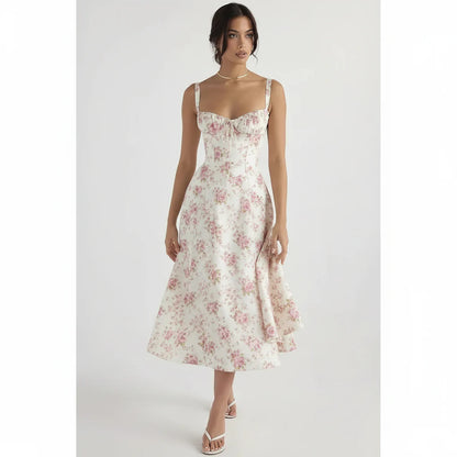 Linsay Blumenkleid – Midi-Kleid mit Korsett & Seitenschlitz
