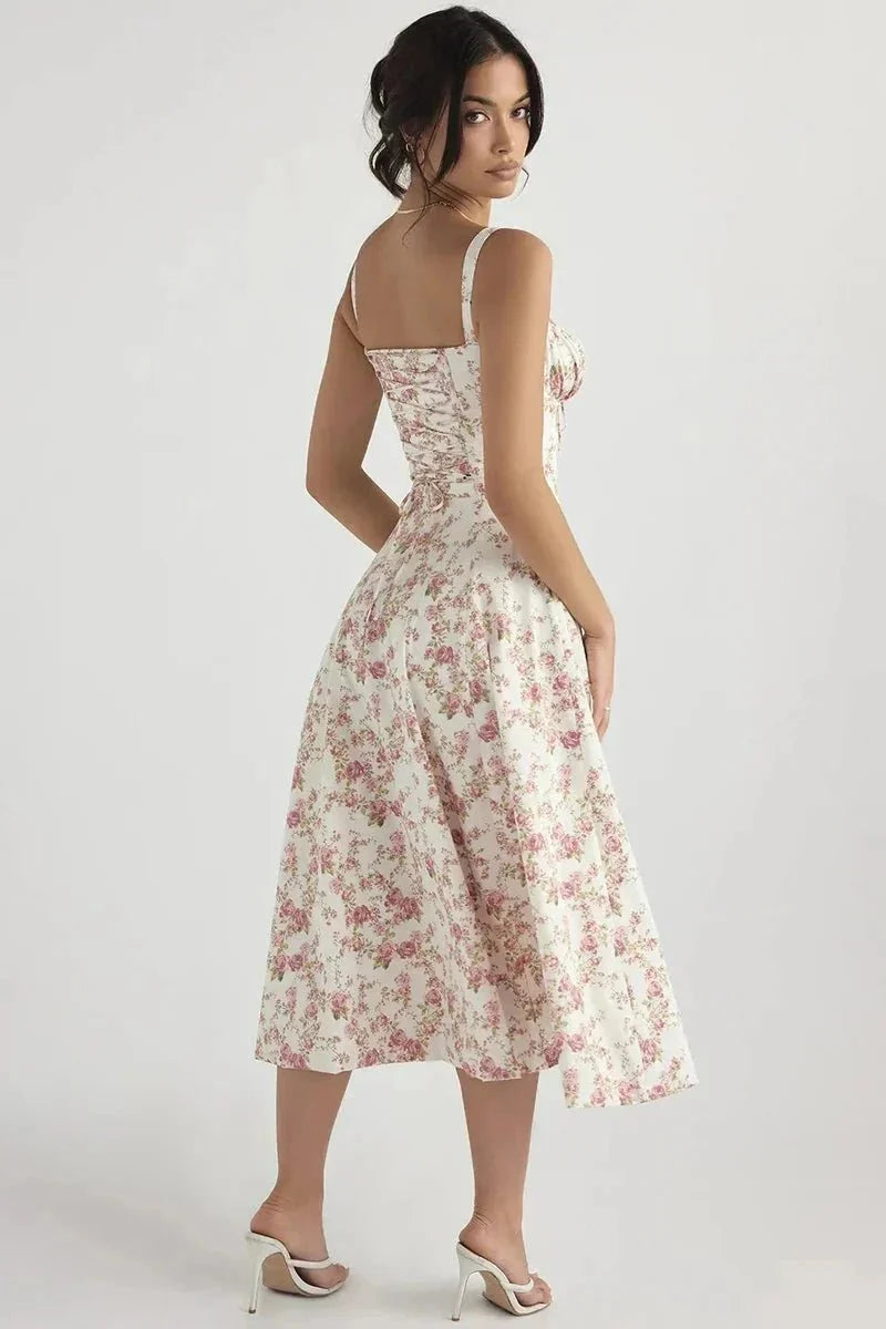 Linsay Blumenkleid – Midi-Kleid mit Korsett & Seitenschlitz